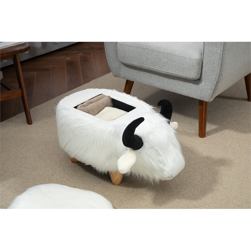 Pemberly Row Farmhouse Harry the Cow Storage Ottoman in White Fur