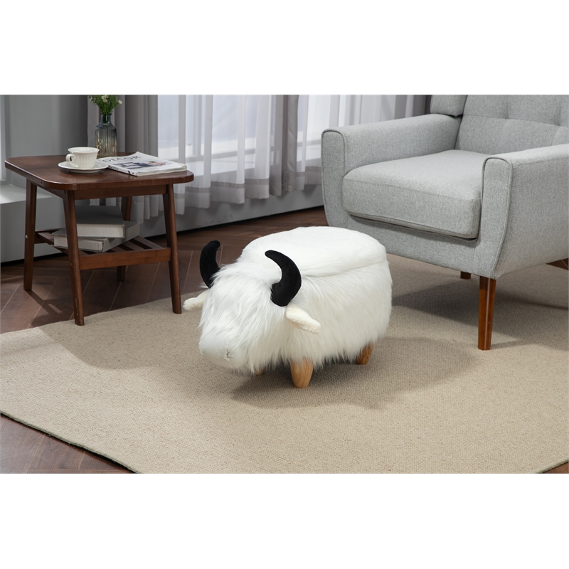 Pemberly Row Farmhouse Harry the Cow Storage Ottoman in White Fur
