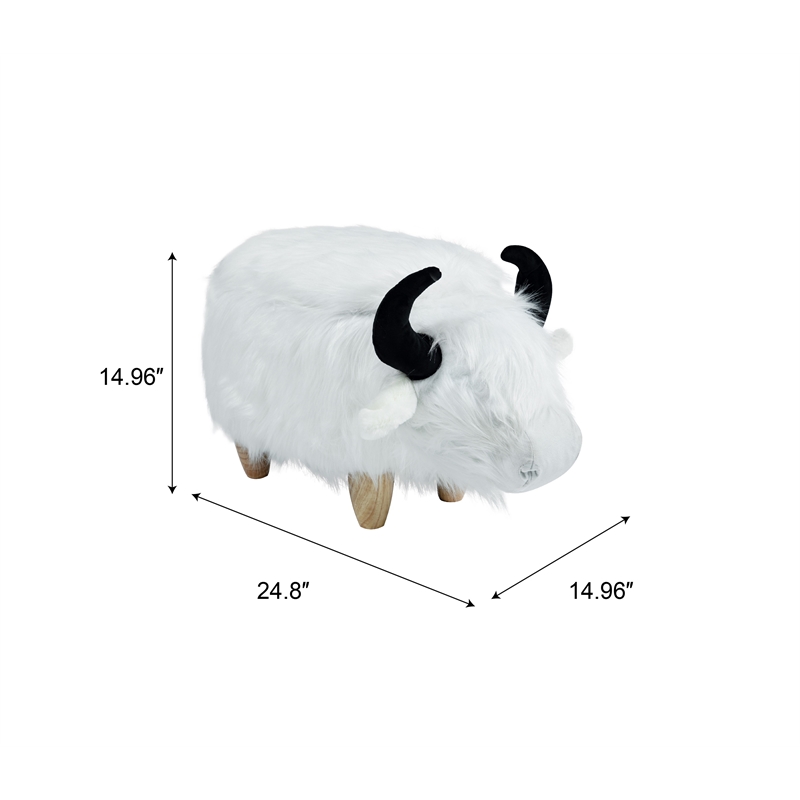 Pemberly Row Farmhouse Harry the Cow Storage Ottoman in White Fur