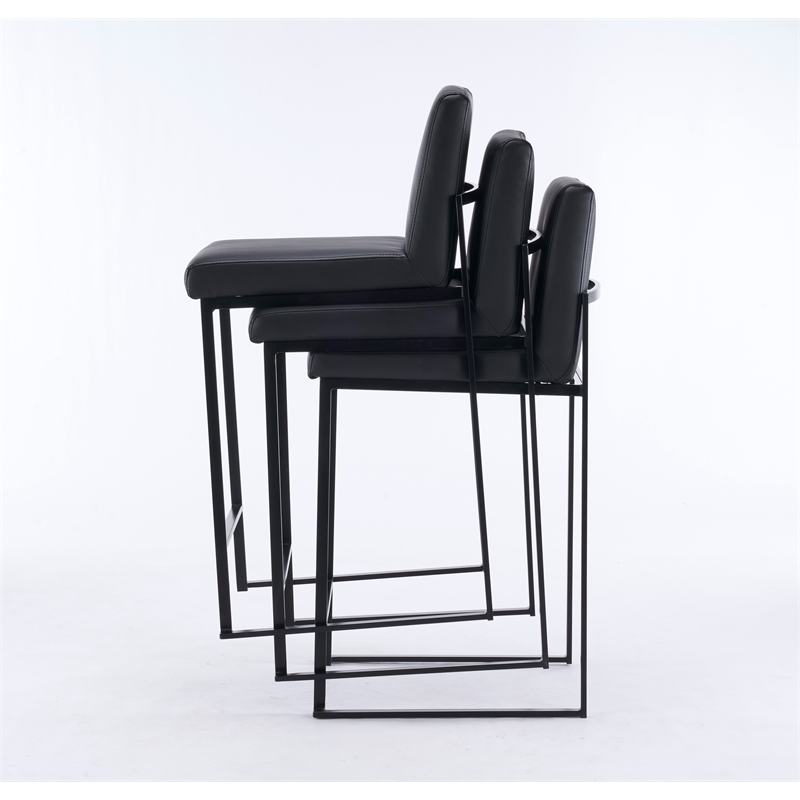 Pemberly Row Contemporary Set of 3 Stackable Barstools in Black