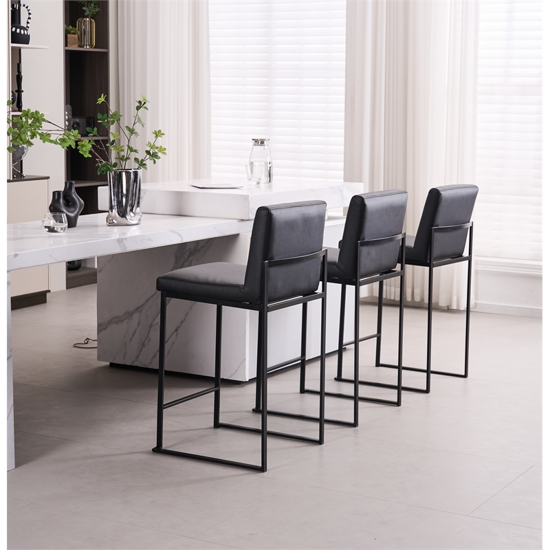 Pemberly Row Contemporary Set of 3 Stackable Barstools in Black