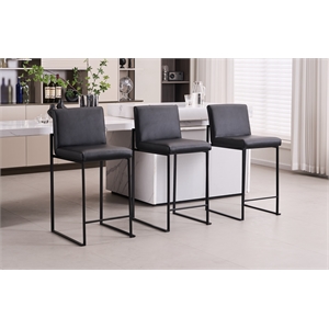 Pemberly Row Contemporary Set of 3 Stackable Barstools in Black