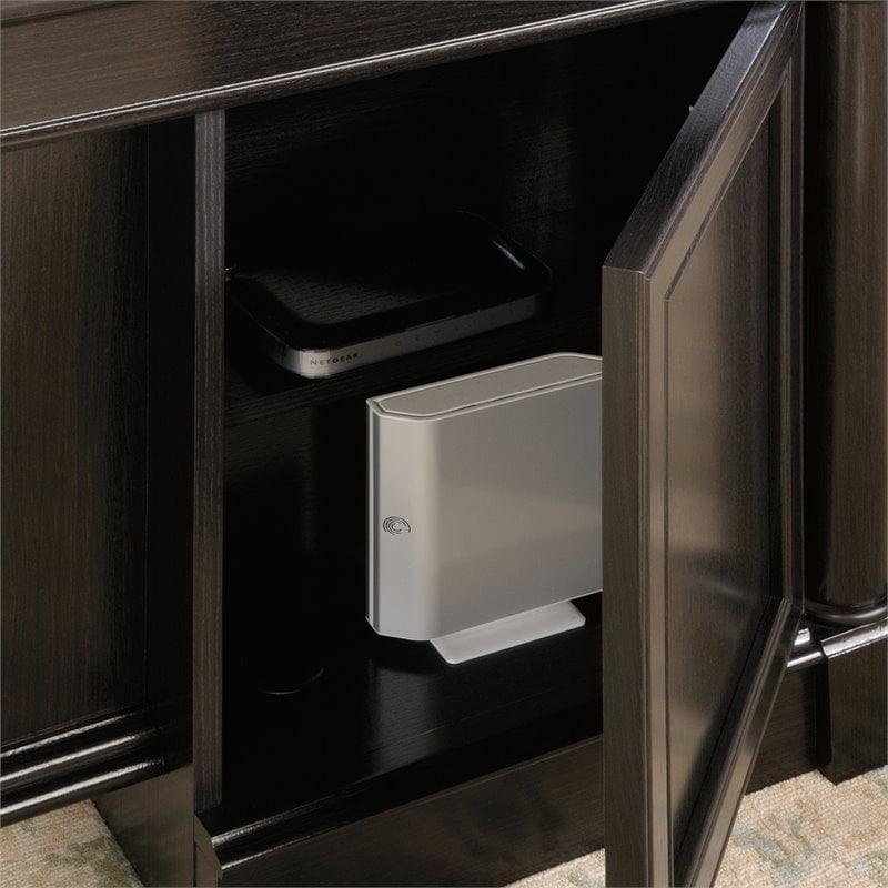 Pemberly Row Engineered Wood Executive Desk in Wind Oak Finish