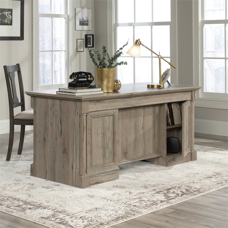 Pemberly Row Engineered Wood Executive Desk in Split Oak Finish