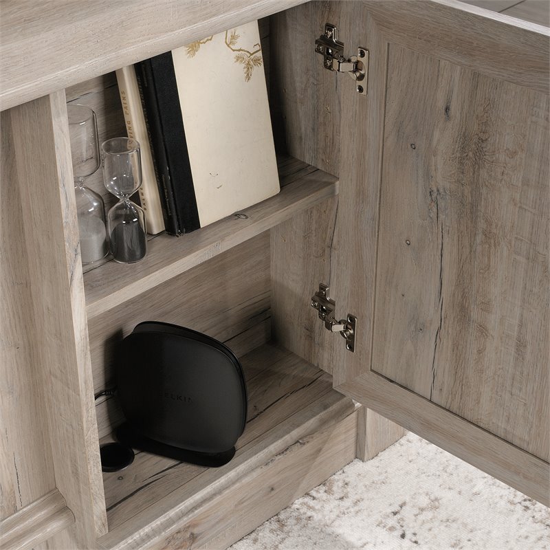 Pemberly Row Engineered Wood Executive Desk in Split Oak Finish