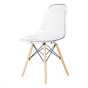 Pemberly Row Set of 2 Clear Plastic with Fiberglass Chairs with Wood/Metal Legs
