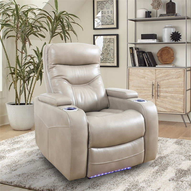 Pemberly Row Linen Power Reclining Home Theater Recliner Two Pack