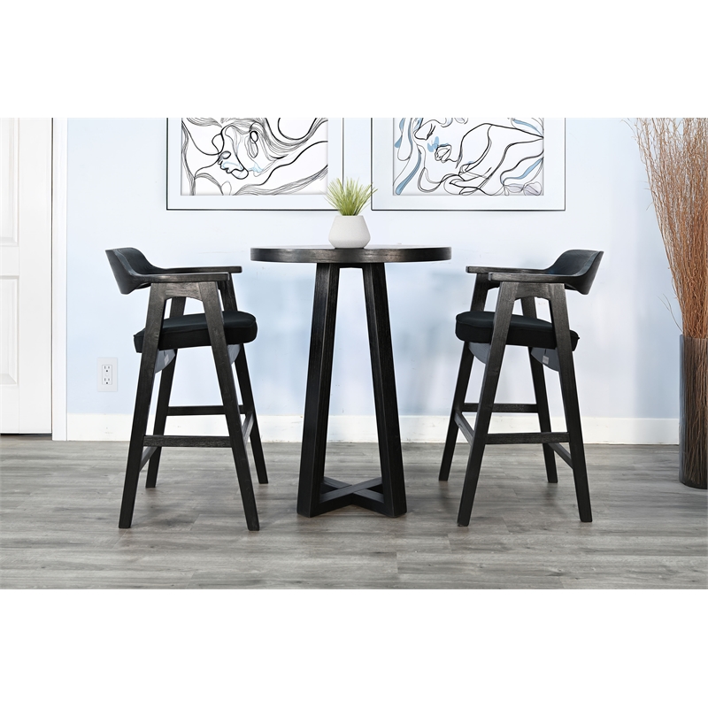 Pemberly Row Modern Farmhouse Wood Round Black Finish Bar Table