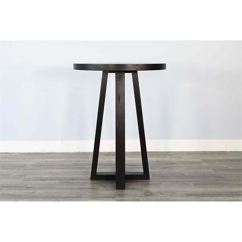 Pemberly Row Modern Farmhouse Wood Round Black Finish Bar Table