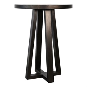 Pemberly Row Modern Farmhouse Wood Round Black Finish Bar Table