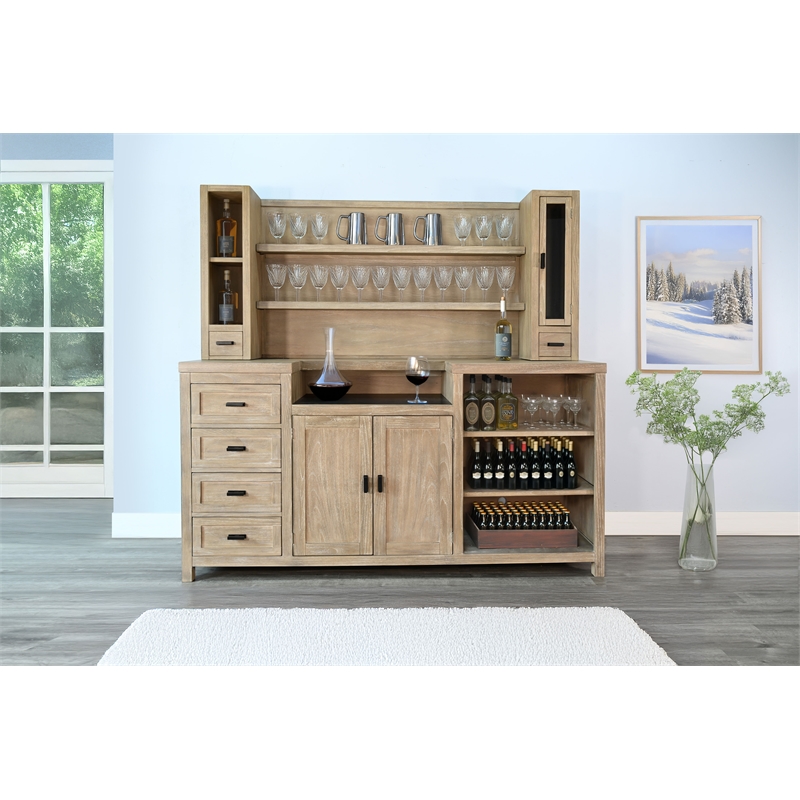 Pemberly Row Contemporary Natural Finish Wood Home Bar with Hutch