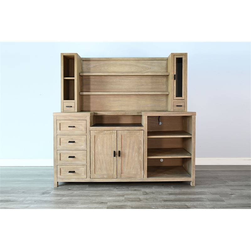 Pemberly Row Contemporary Natural Finish Wood Home Bar with Hutch