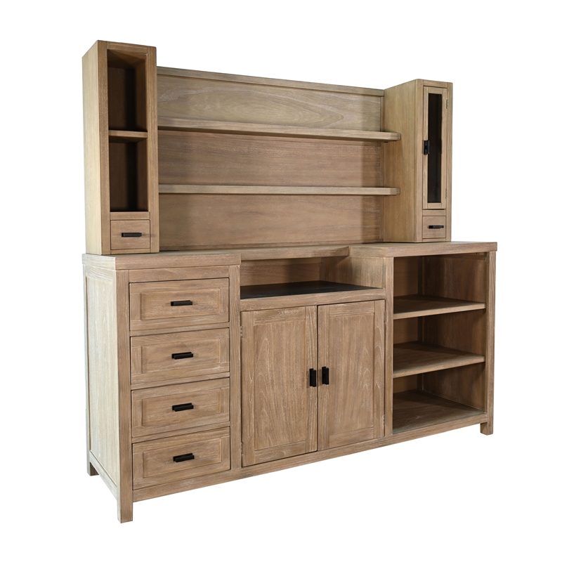 Pemberly Row Contemporary Natural Finish Wood Home Bar with Hutch