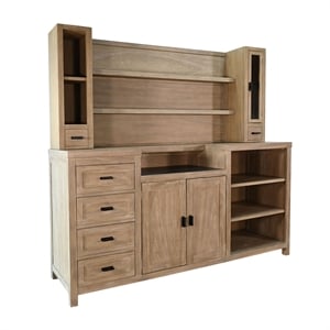 Pemberly Row Contemporary Natural Finish Wood Home Bar with Hutch