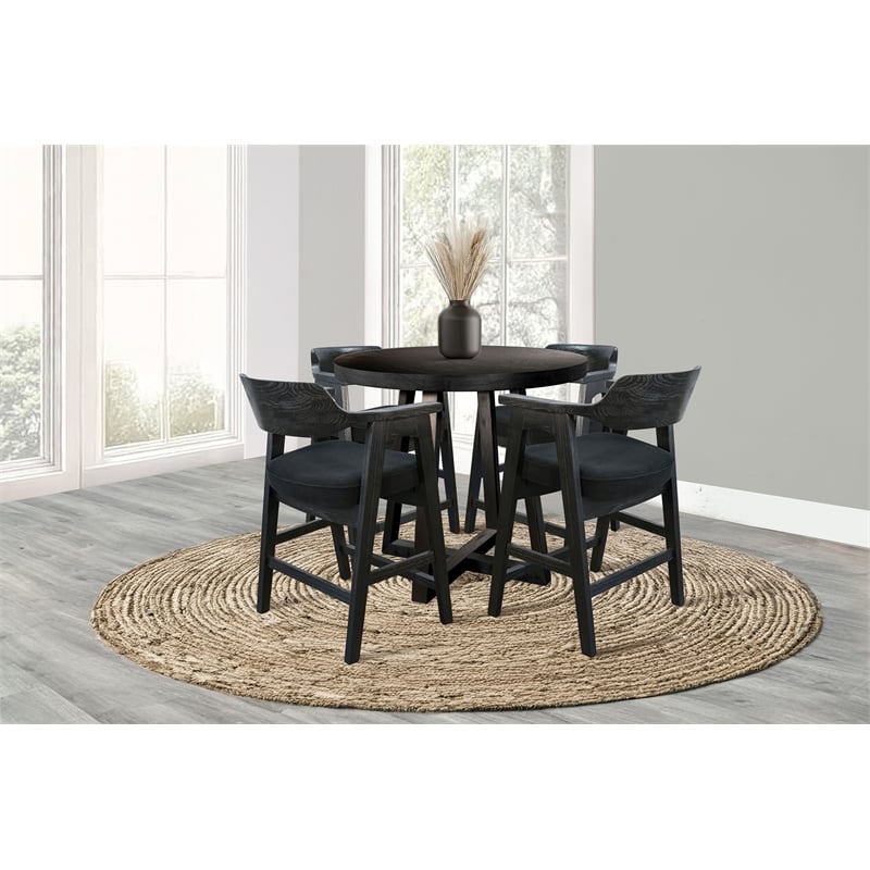 Pemberly Row Contemporary Wood Round Counter Height Table in Black