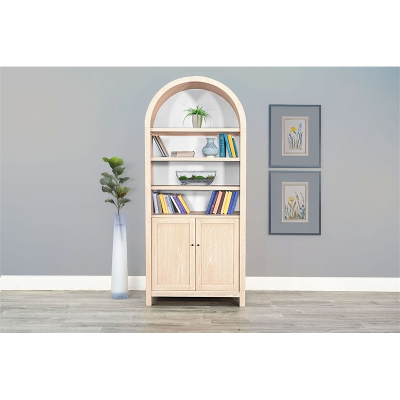 Pemberly Row Contemporary Wood Arched Display Cabinet with Doors