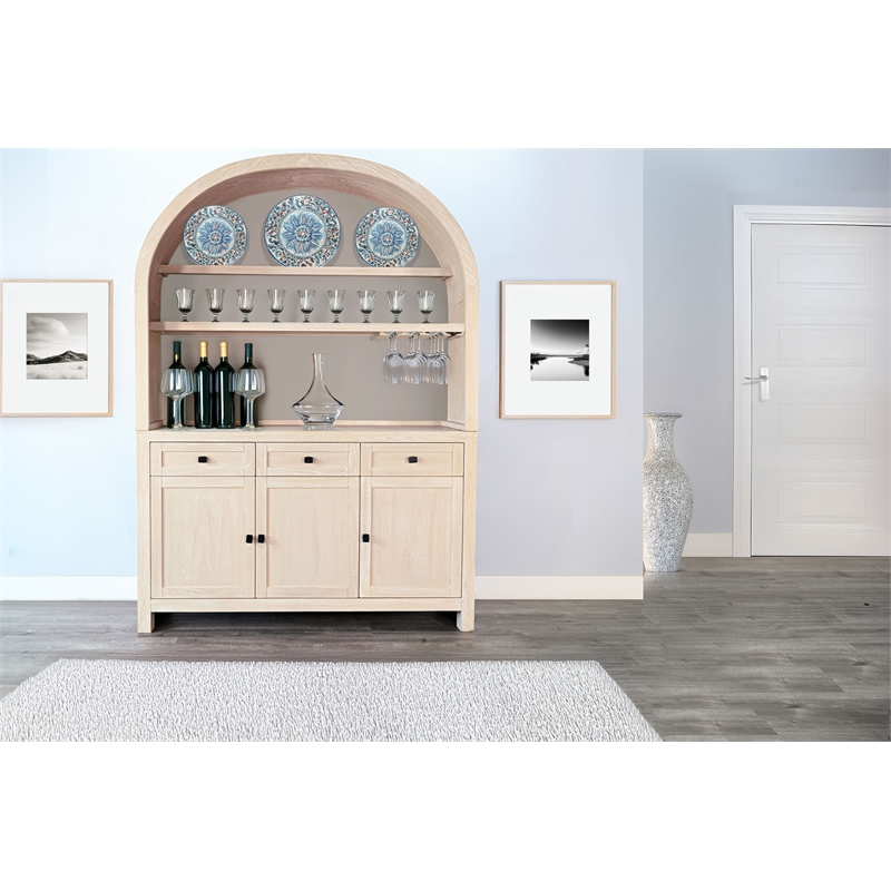 Pemberly Row Contemporary Arched Wood Bar Hutch with Glass Storage