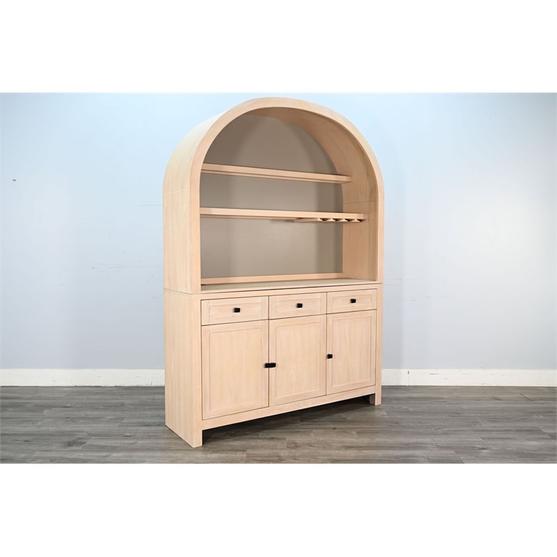 Pemberly Row Contemporary Arched Wood Bar Hutch with Glass Storage