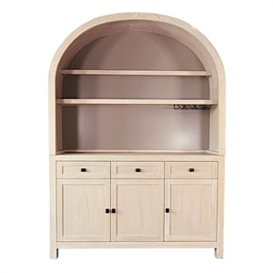 Pemberly Row Contemporary Arched Wood Bar Hutch with Glass Storage