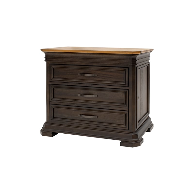 Pemberly Row Executive Lateral Brown Filing Cabinet With Locking File Drawer