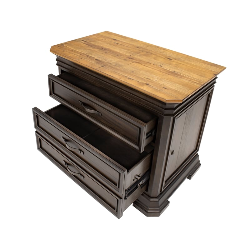 Pemberly Row Executive Lateral Brown Filing Cabinet With Locking File Drawer