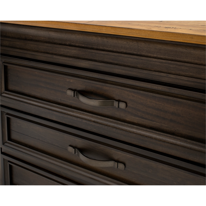 Pemberly Row Executive Lateral Brown Filing Cabinet With Locking File Drawer