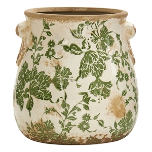 Pemberly Row 6.5&quot Ceramic Green Scroll Floral Print Planter in Green