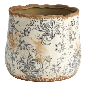 Pemberly Row 7&quot Ceramic Gray Scroll Flower Print Planter in White