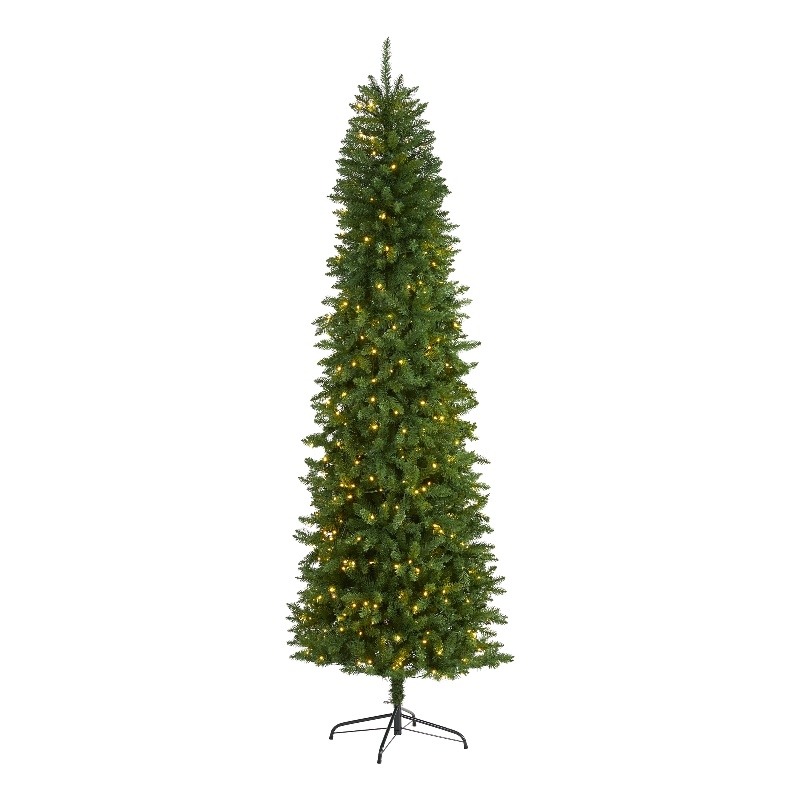 Pemberly Row 8ft Slim Green Mountain Pine Christmas Tree with 400 Clear LED