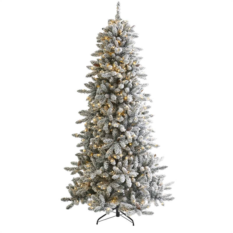 Pemberly Row 7.5ft Flocked Fir Christmas Tree with500 Clear Warm LED