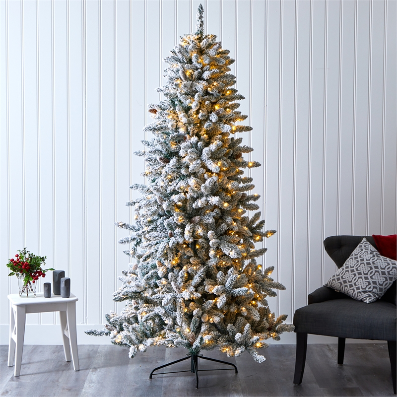 Pemberly Row 7.5ft Flocked Fir Christmas Tree with500 Clear Warm LED