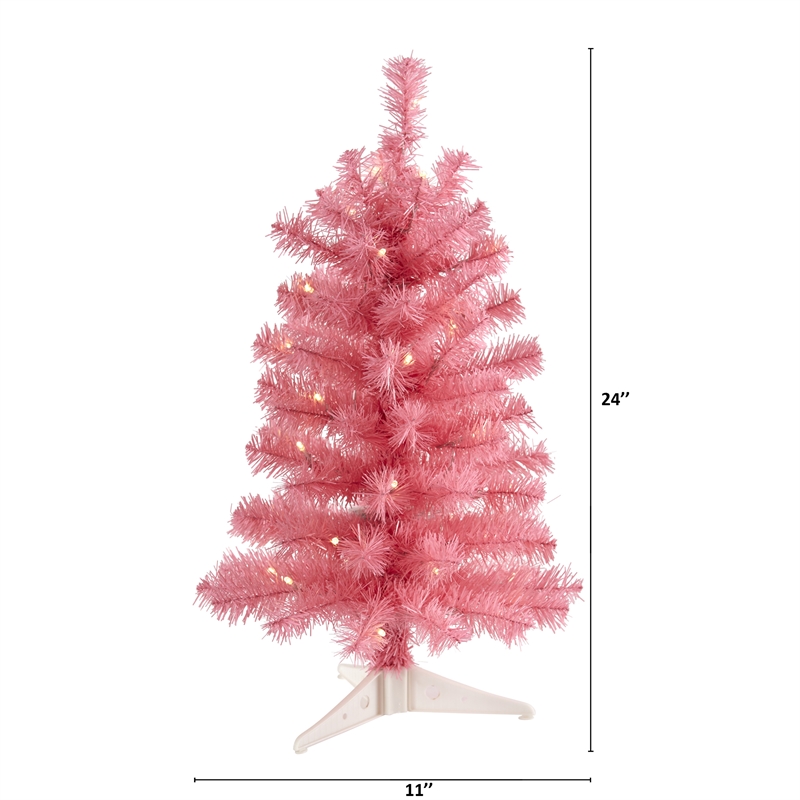 Pemberly Row 2ft Pink Artificial Christmas Tree with 35 LED Lights in Pink