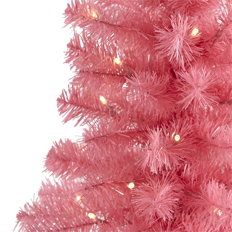 Pemberly Row 2ft Pink Artificial Christmas Tree with 35 LED Lights in Pink