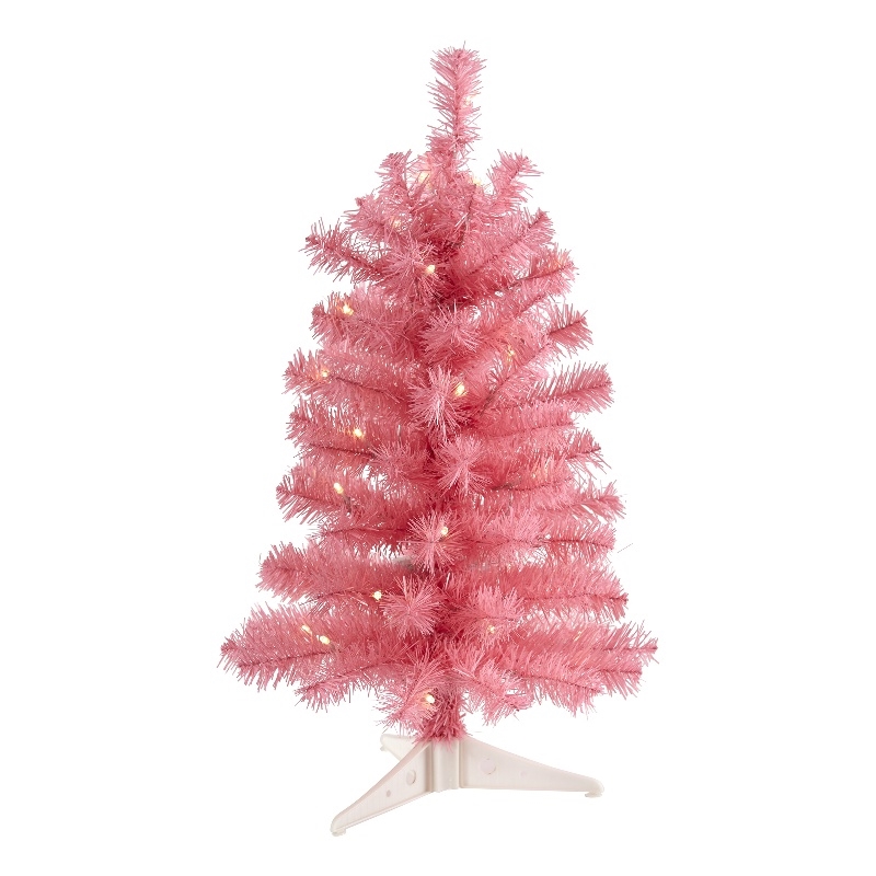 Pemberly Row 2ft Pink Artificial Christmas Tree with 35 LED Lights in Pink