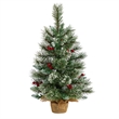 Pemberly Row Traditional 2ft Snow Tipped Pine and Berry Christmas Tree
