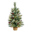 Pemberly Row Traditional 2ft Snow Tipped Pine and Berry Christmas Tree