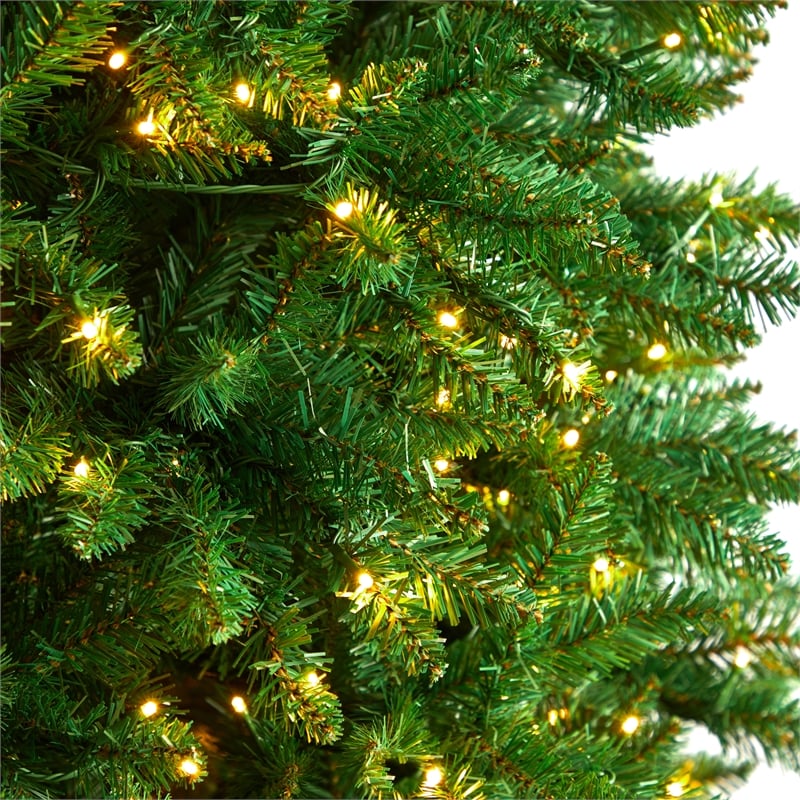 Pemberly Row 12ft Slim Green Mountain Pine Christmas Tree with 1100 Clear LED