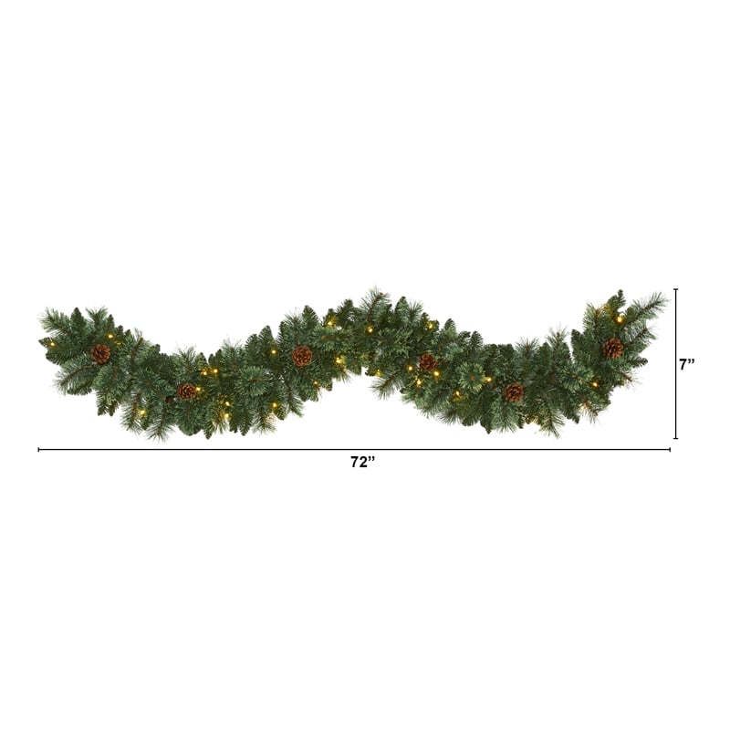 Pemberly Row 6ft White Mountain Pine Garland with 35 White Warm LED