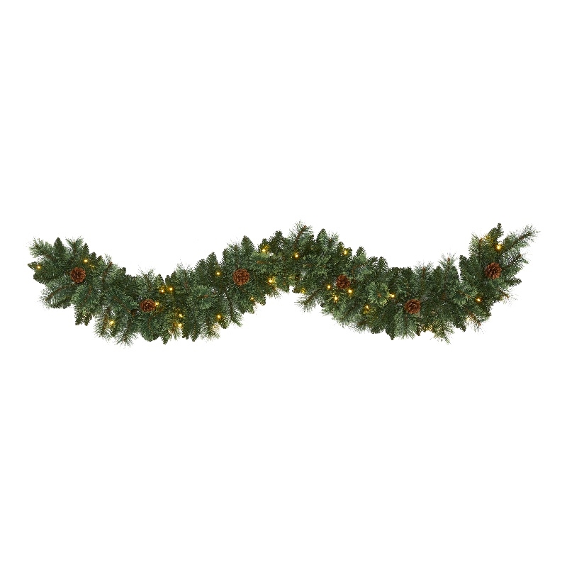 Pemberly Row 6ft White Mountain Pine Garland with 35 White Warm LED