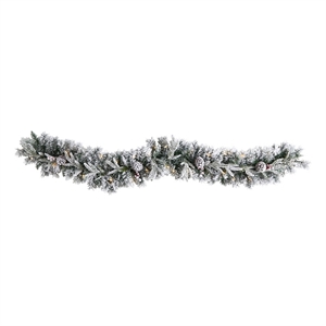 Pemberly Row 6ft Flocked Christmas Garland with Pine Cones & 35 Warm White LED