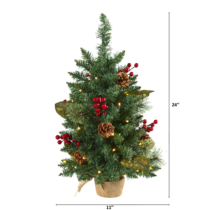 Pemberly Row 2ft Pine Pinecone and Berries Christmas Tree with 35 LED Lights
