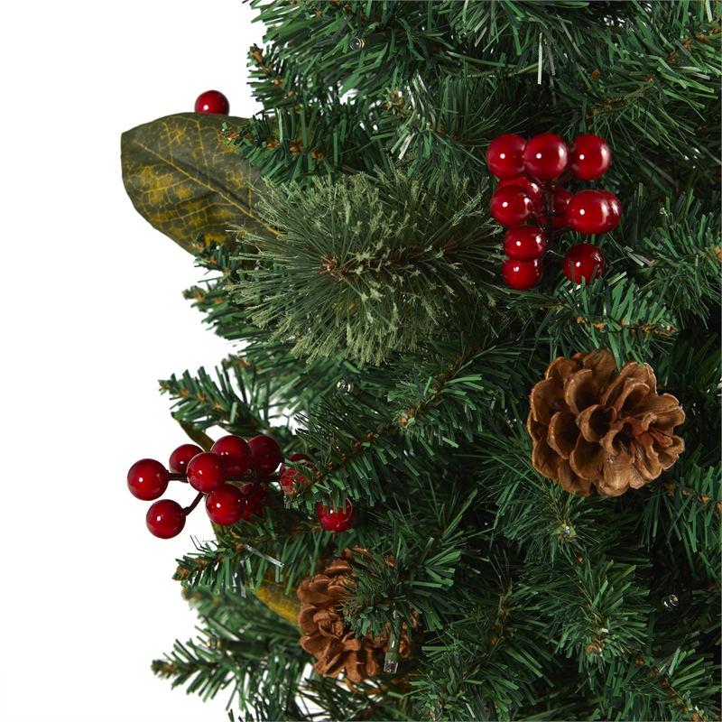 Pemberly Row 2ft Pine Pinecone and Berries Christmas Tree with 35 LED Lights