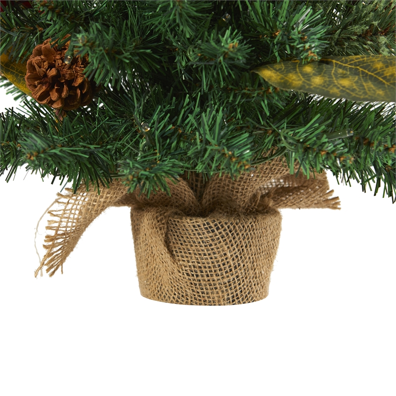 Pemberly Row 2ft Pine Pinecone and Berries Christmas Tree with 35 LED Lights