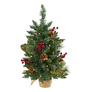 Pemberly Row 2ft Pine Pinecone and Berries Christmas Tree with 35 LED Lights