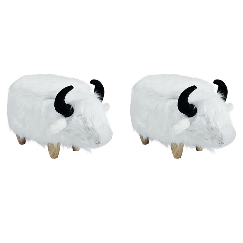 Pemberly Row Set of 2 Harry the Cow Storage Ottoman - White Fur