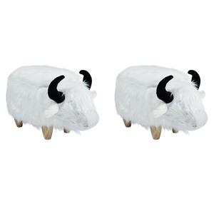 Pemberly Row Set of 2 Harry the Cow Storage Ottoman - White Fur