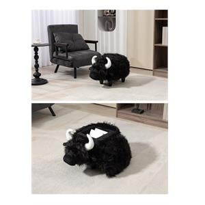 Pemberly Row Set of 2 Cow Storage Ottoman with Long Black Fur Wood Frame