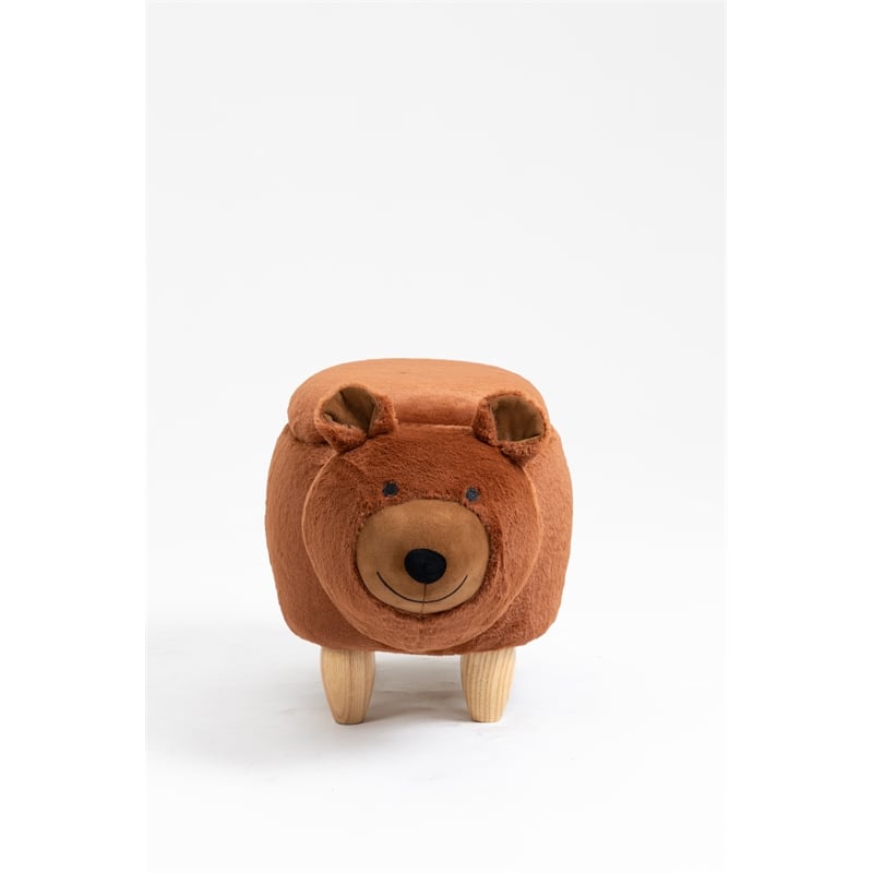 Pemberly Row Set of 2 Fabric Bear Storage Ottoman in Brown/Natural