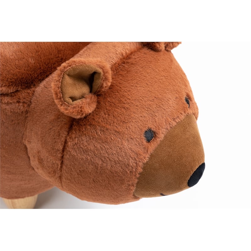 Pemberly Row Set of 2 Fabric Bear Storage Ottoman in Brown/Natural