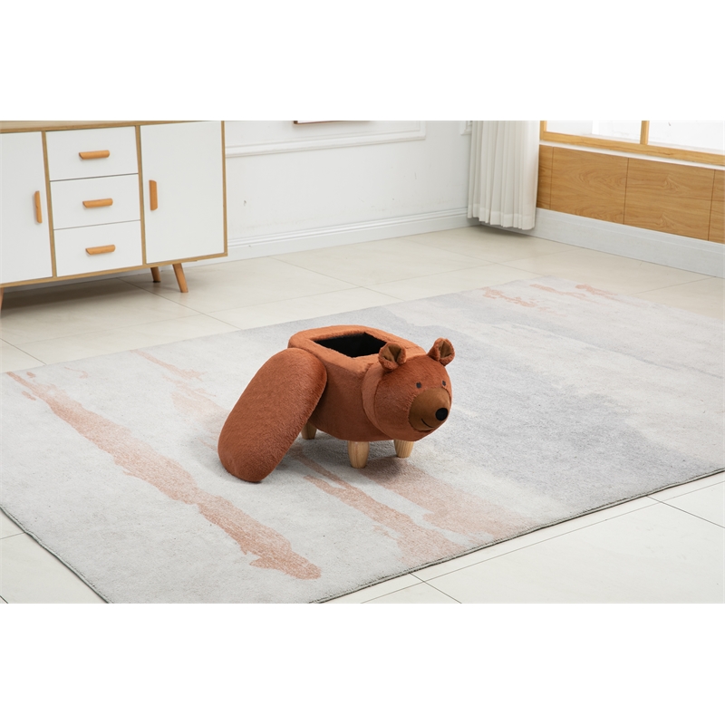 Pemberly Row Set of 2 Fabric Bear Storage Ottoman in Brown/Natural